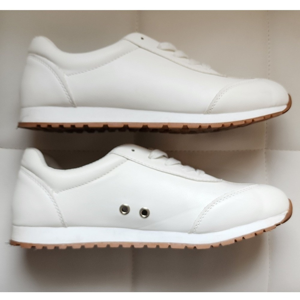 White Faux Leather Low Top Sneakers with Gum Sole and Side Grommets Womens - Picture 3 of 6